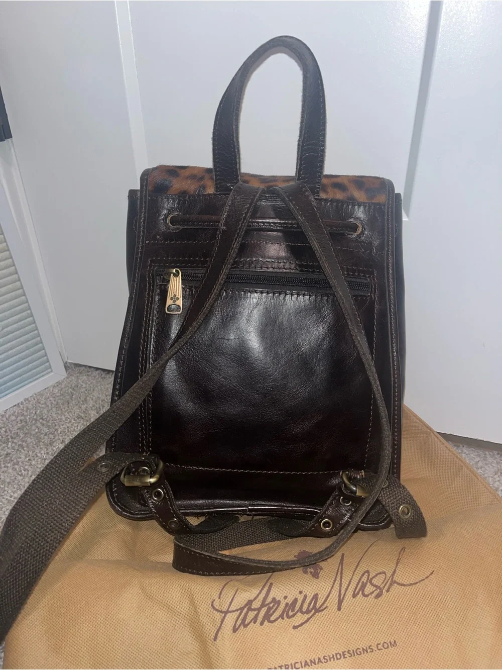 Patricia Nash Seluci Leopard Print Leather Backpack - Brown
